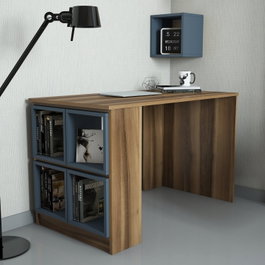 Hanah Home Mesa de Estudio Nogal y Calcedonia con Estante de Pared